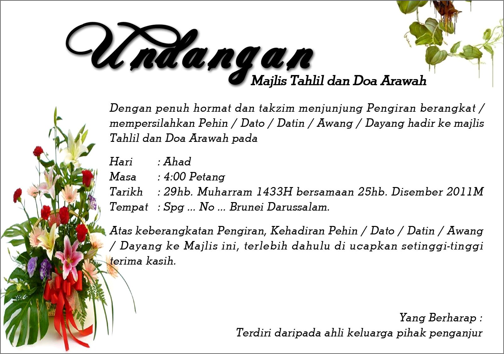 Contoh Surat Undangan Dinner Dalam Bahasa Inggris