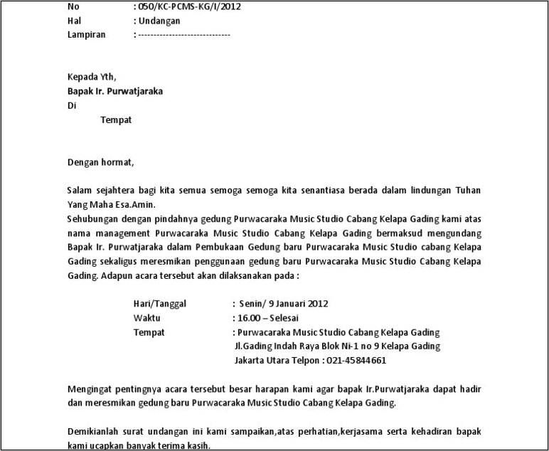 Contoh Surat Undangan Dinner Grand Opening Company Dalam Bahasa Inggris