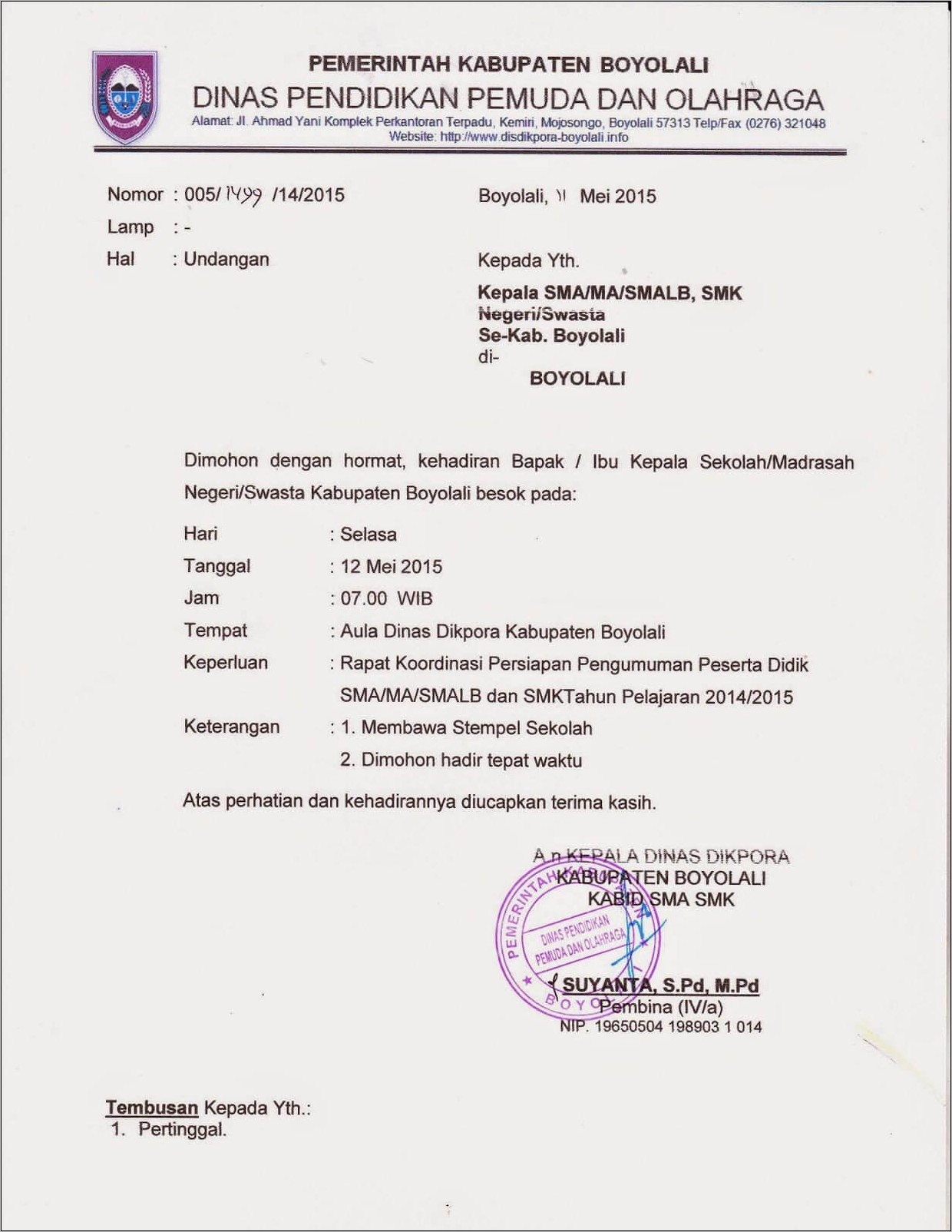 Contoh Surat Undangan Evaluasi Kinerja