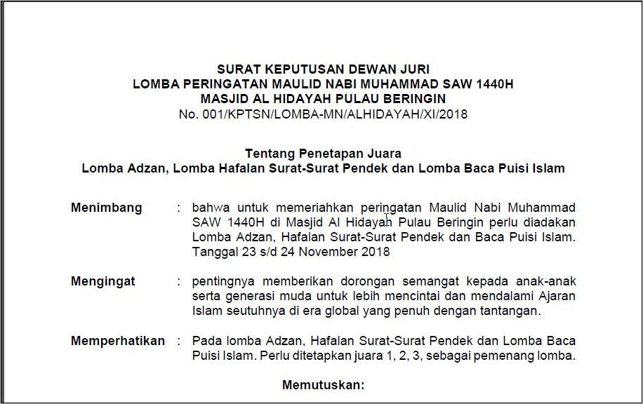 Contoh Surat Undangan Finalis Lkti