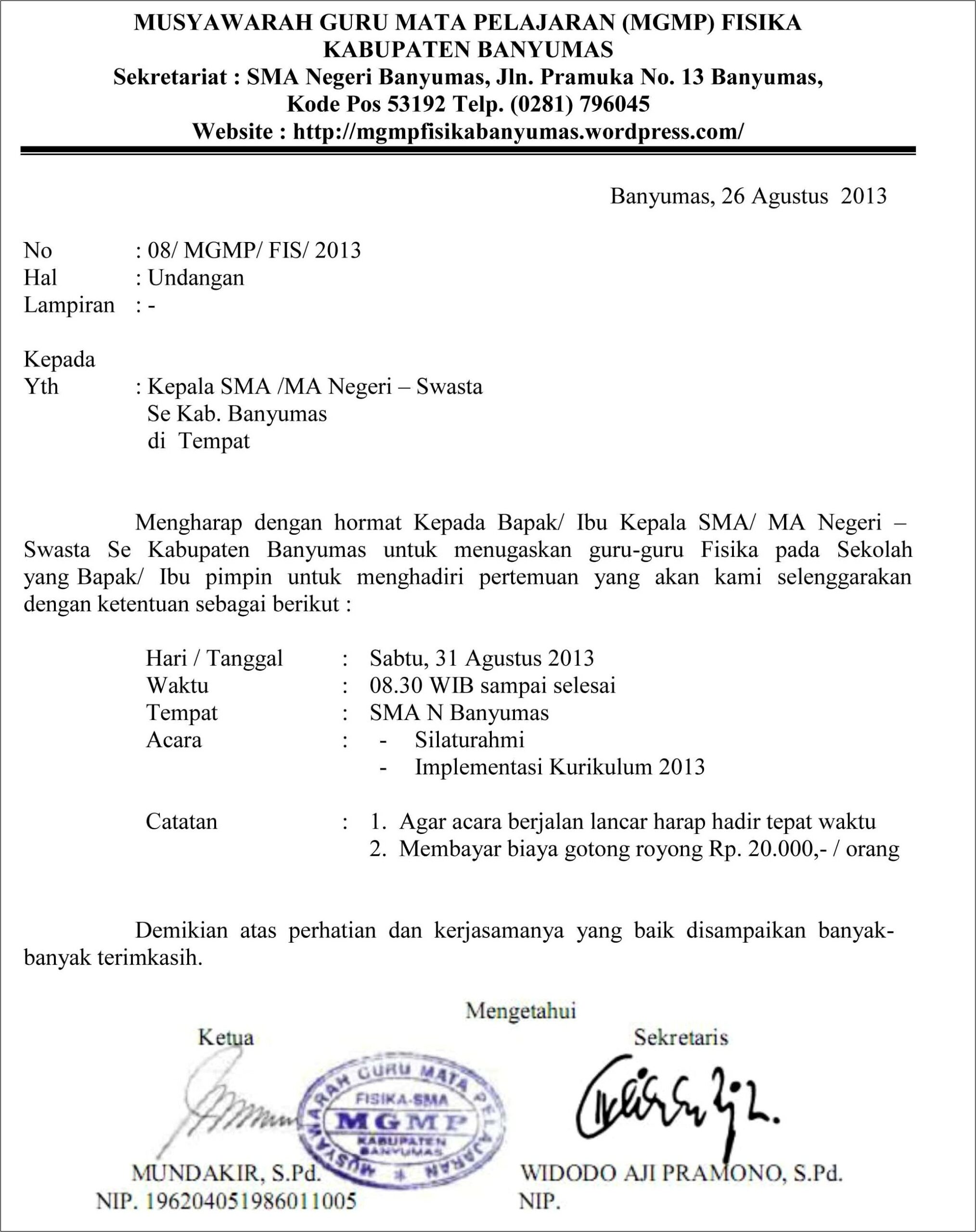 Contoh Surat Undangan Gotong Royong Sekolah