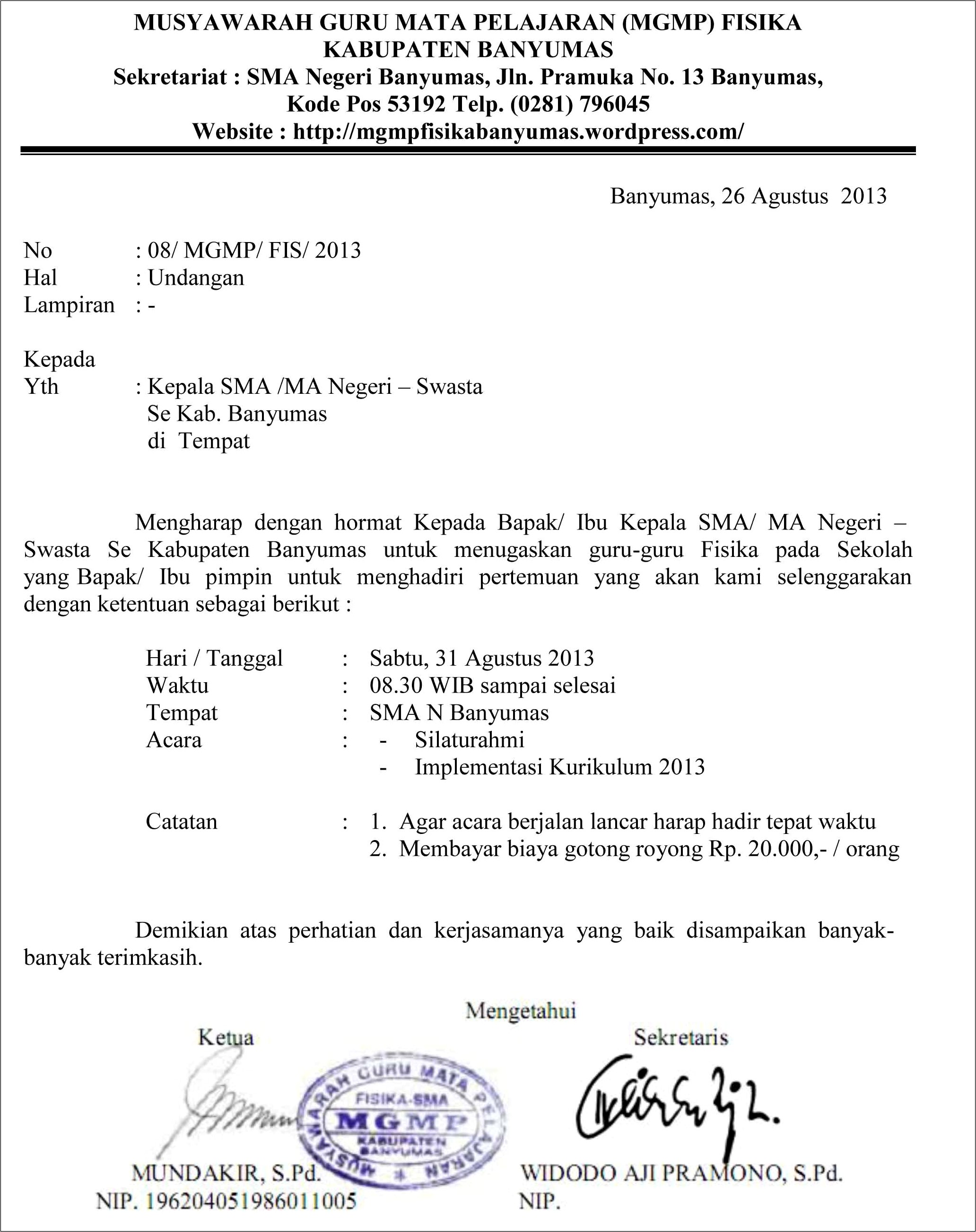 Contoh Surat Undangan Gotong Royong Sekolah