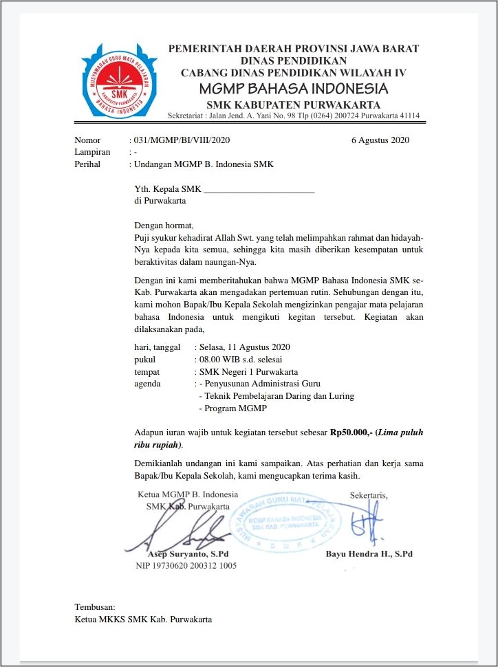 Contoh Surat Undangan Guru Kariawan Kegiatan Buka Bersama