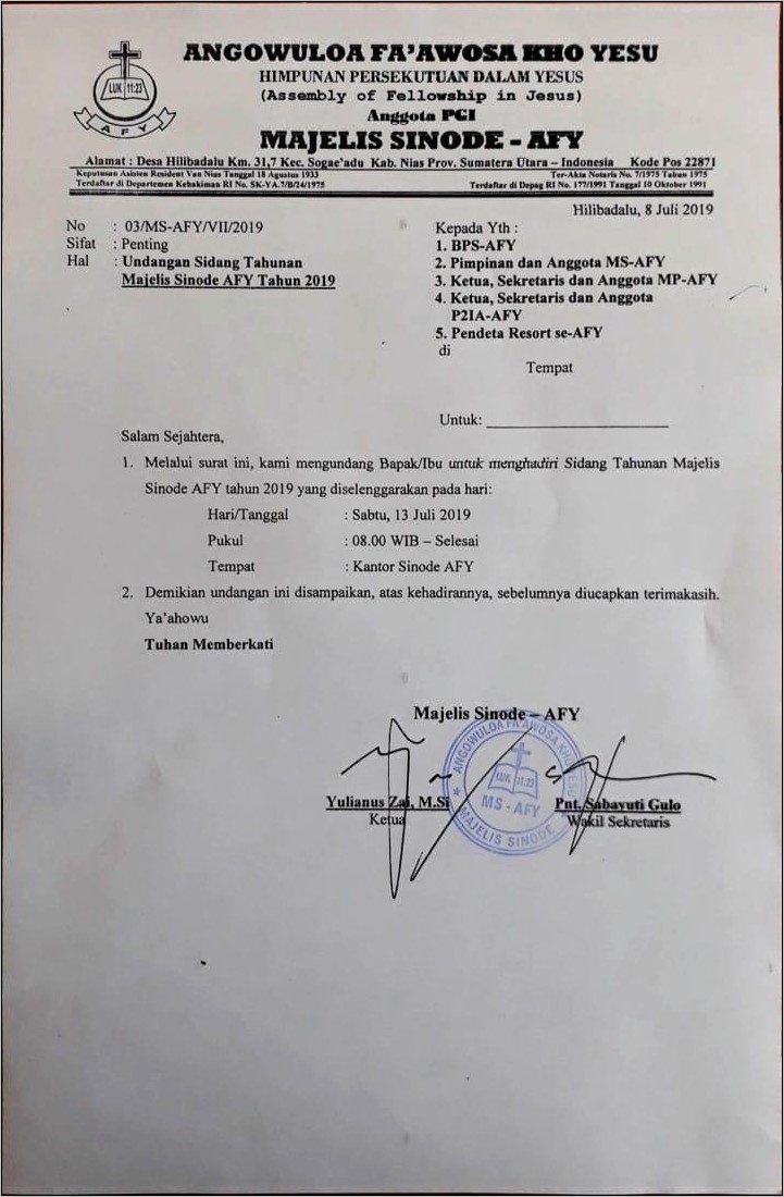 Contoh Surat Undangan Hadir Sidang