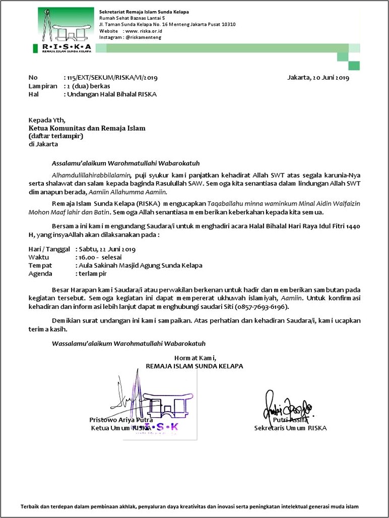 Contoh Surat Undangan Halal Bihalal Komunitas Terbaru 2018