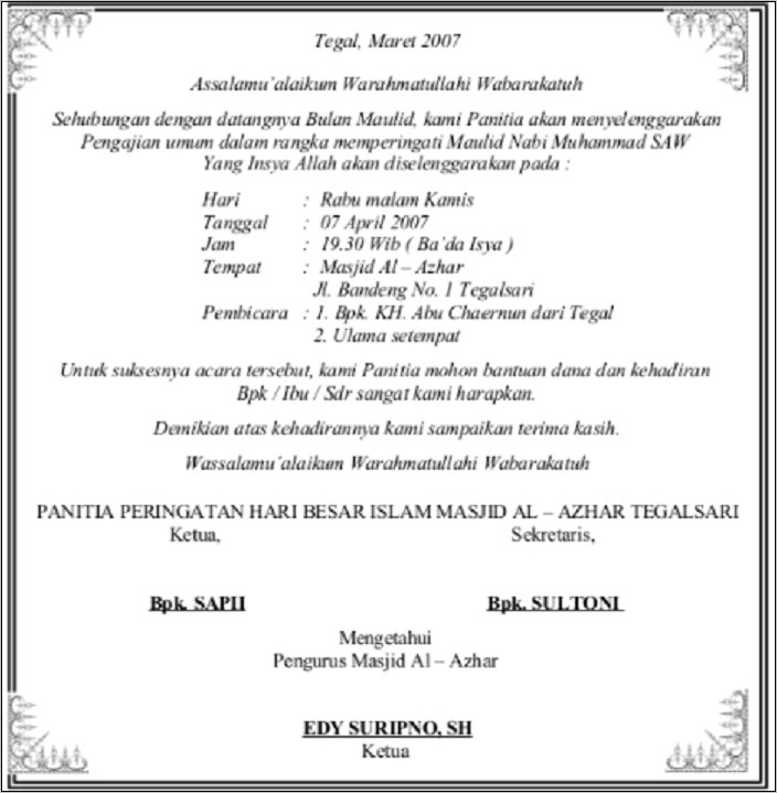 Contoh Surat Undangan Hari Besar Agama Islam