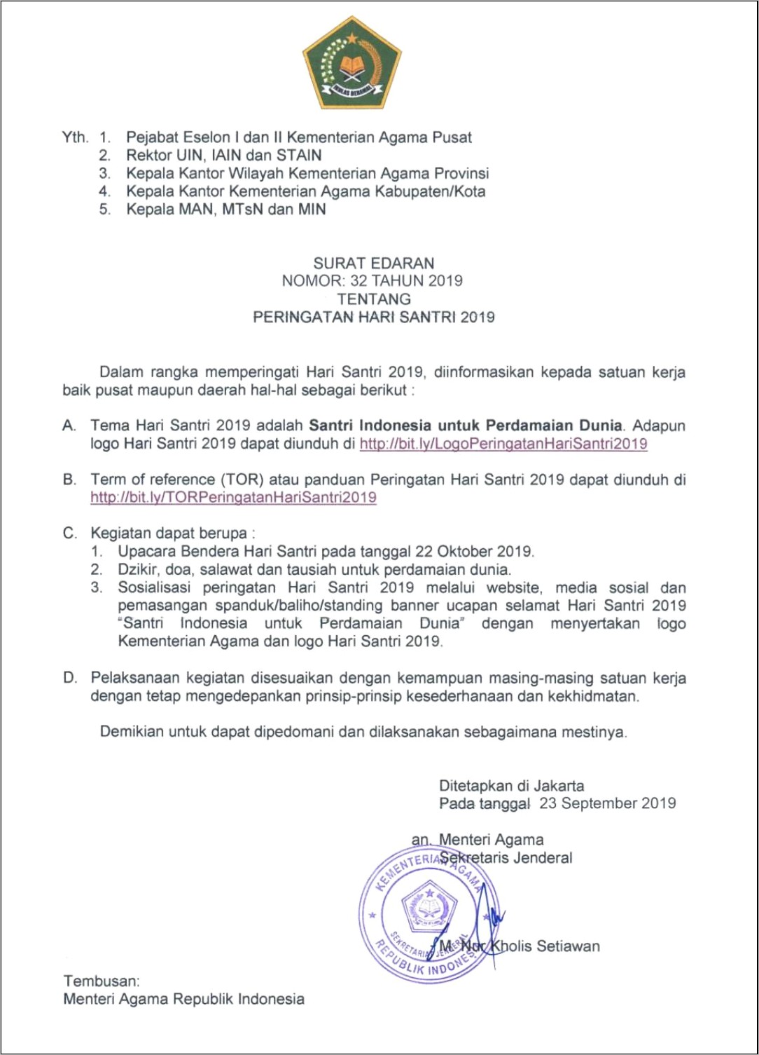 Contoh Surat Undangan Hari Santri Nasional