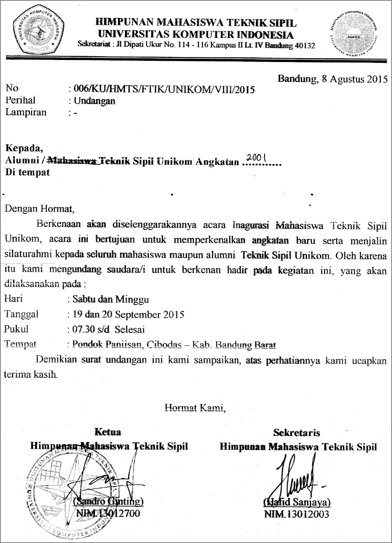 Contoh Surat Undangan Himpunan Mahasiswa Doc