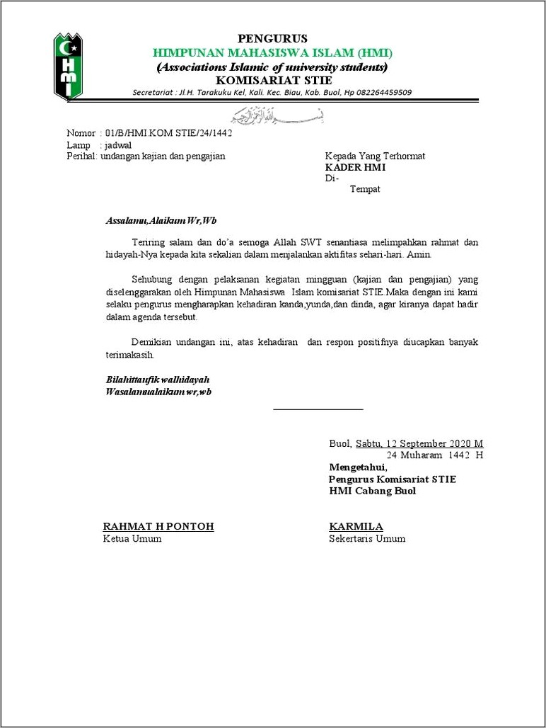 Contoh Surat Undangan Kajian