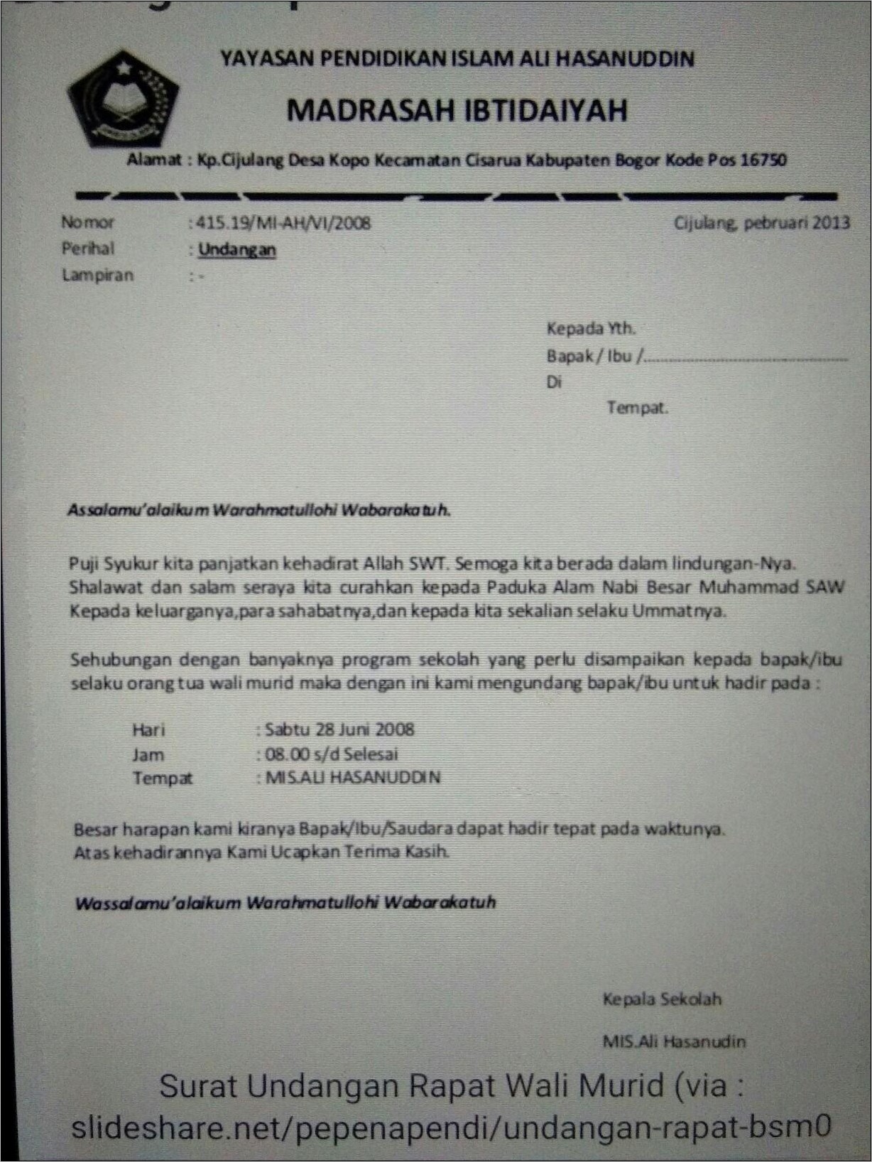 Contoh Surat Undangan Kantor Dinas