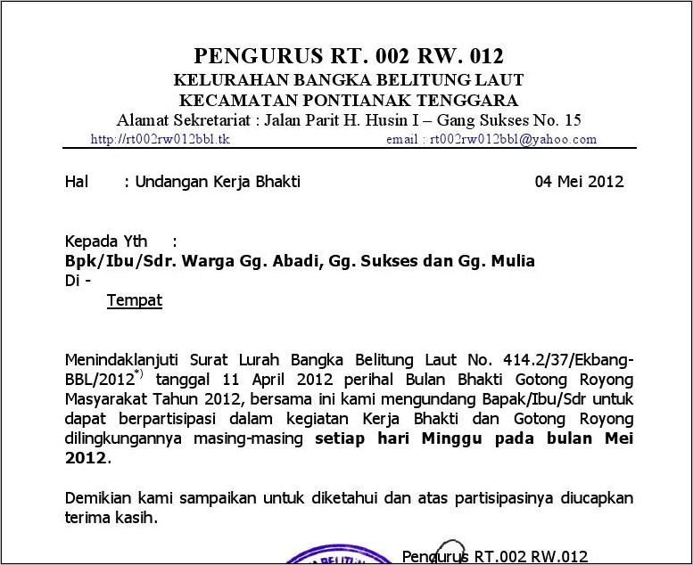 Contoh Surat Undangan Karang Taruna Untuk Mengundang Pak Lurah