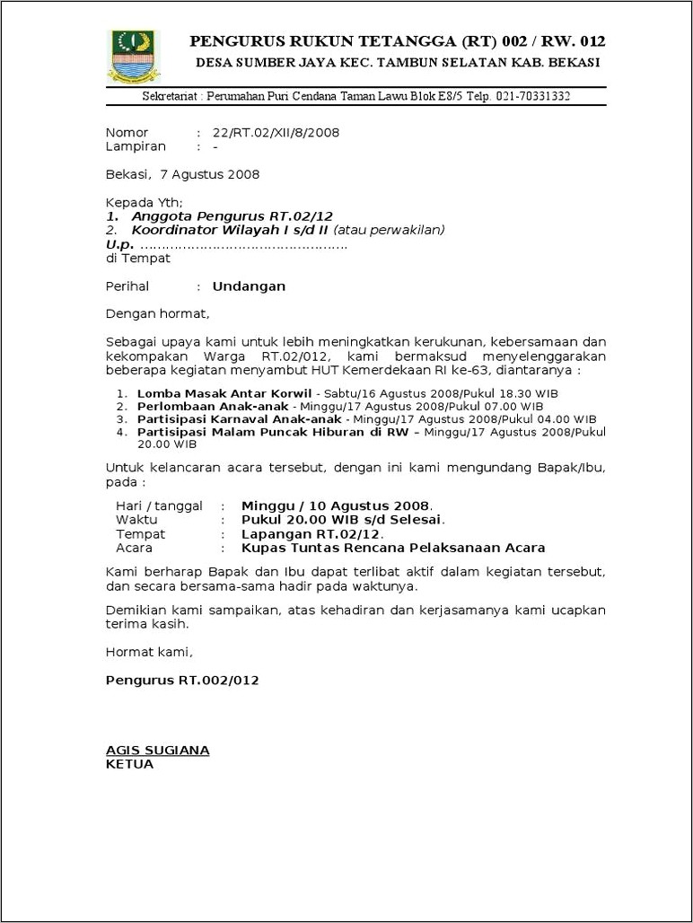 Contoh Surat Undangan Katar