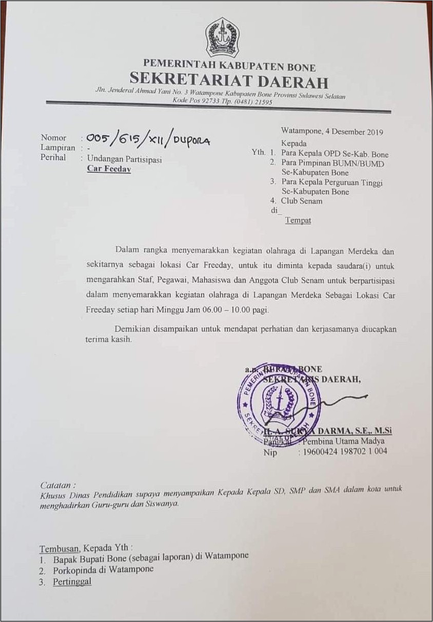 Contoh Surat Undangan Ke Bupati