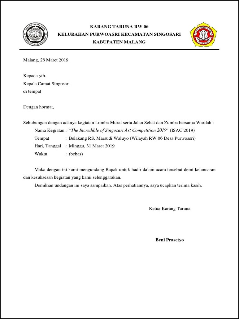 Contoh Surat Undangan Ke Kantor Camat