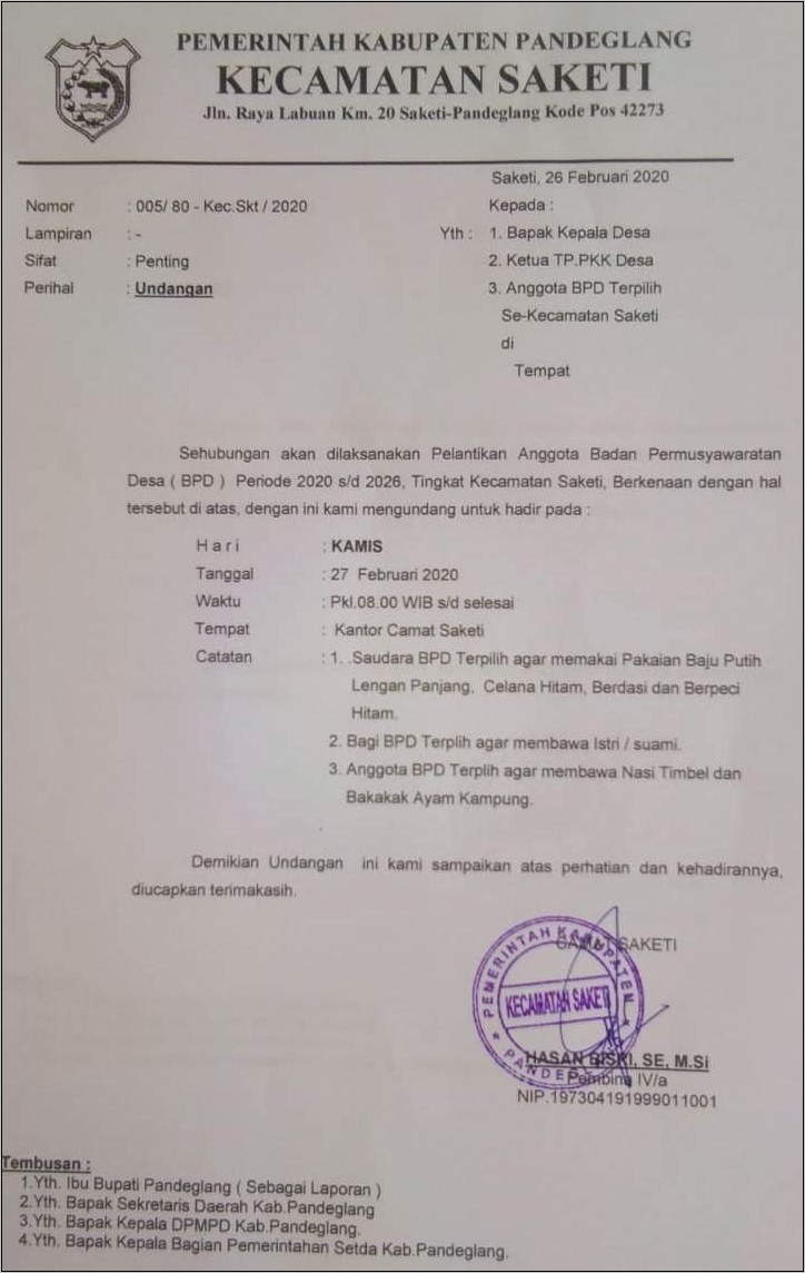 Contoh Surat Undangan Ke Pak Camat