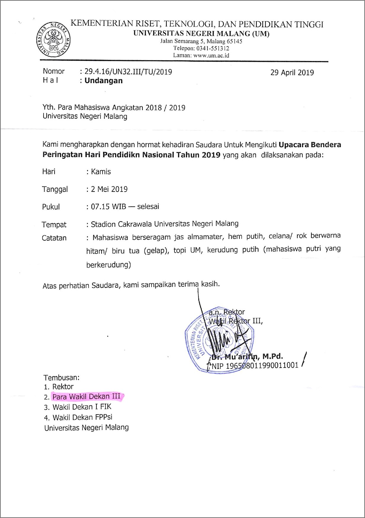 Contoh Surat Undangan Ke Rektorat