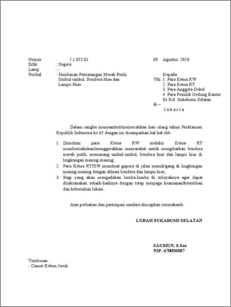 Contoh Surat Undangan Kebersihan