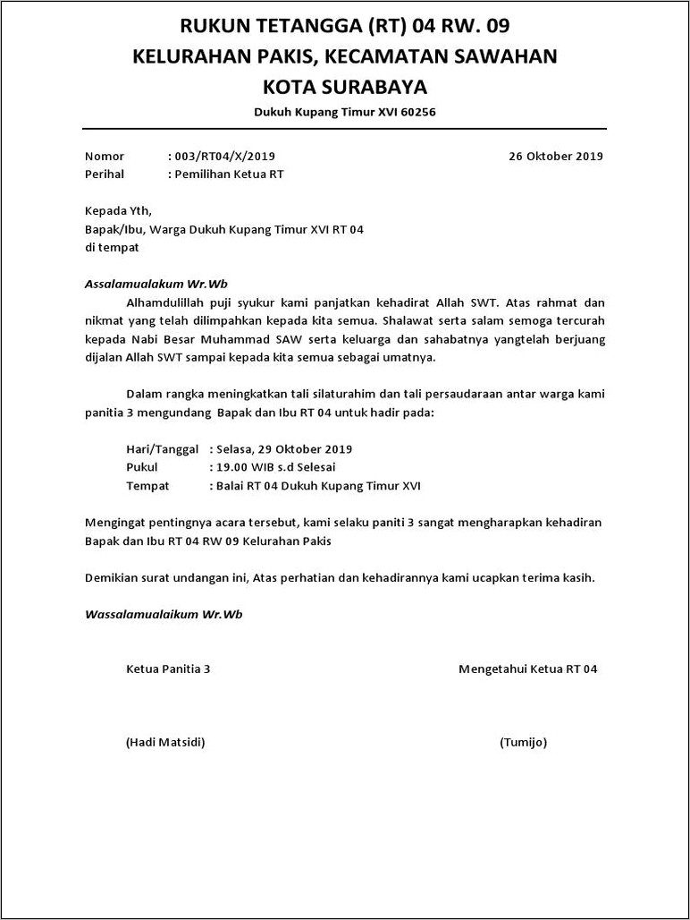 Contoh Surat Undangan Kegatan Rt