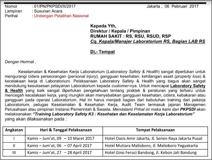 Contoh Surat Undangan Kegiatan Diklat