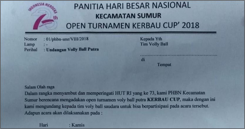 Contoh Surat Undangan Kegiatan Hut Ri Ke 74