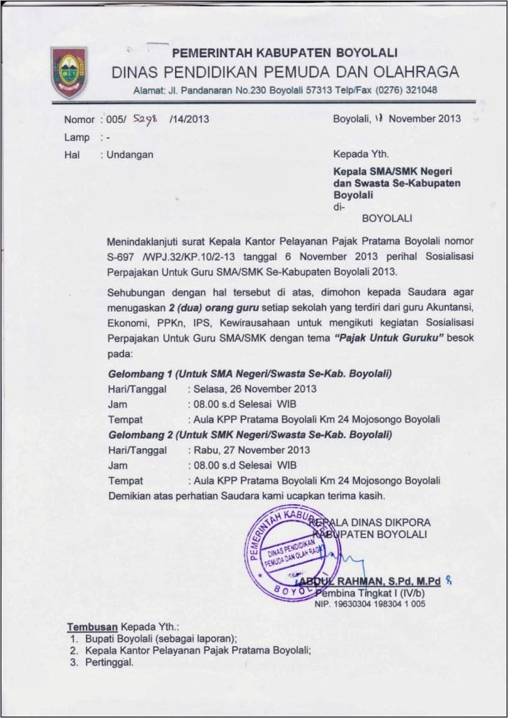 Contoh Surat Undangan Kegiatan Ke Sekolah