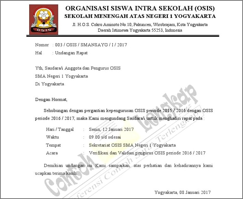 Contoh Surat Undangan Kegiatan Osis Untuk Sekolah Lain