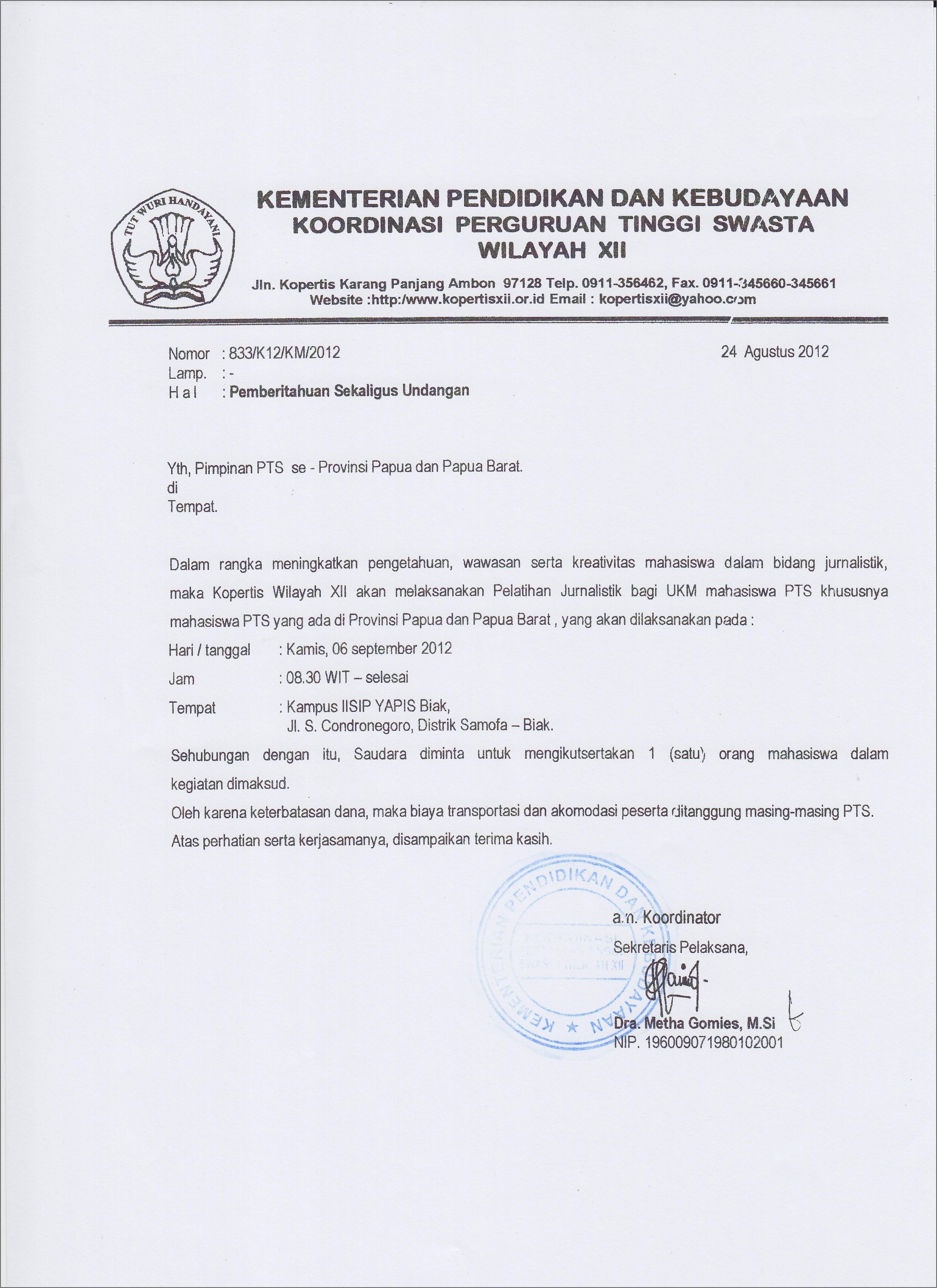 Contoh Surat Undangan Kegiatan Pelatihan Memberikan Materi