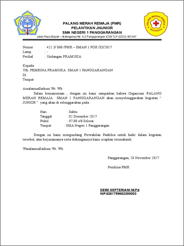 Contoh Surat Undangan Kegiatan Pengukuhan