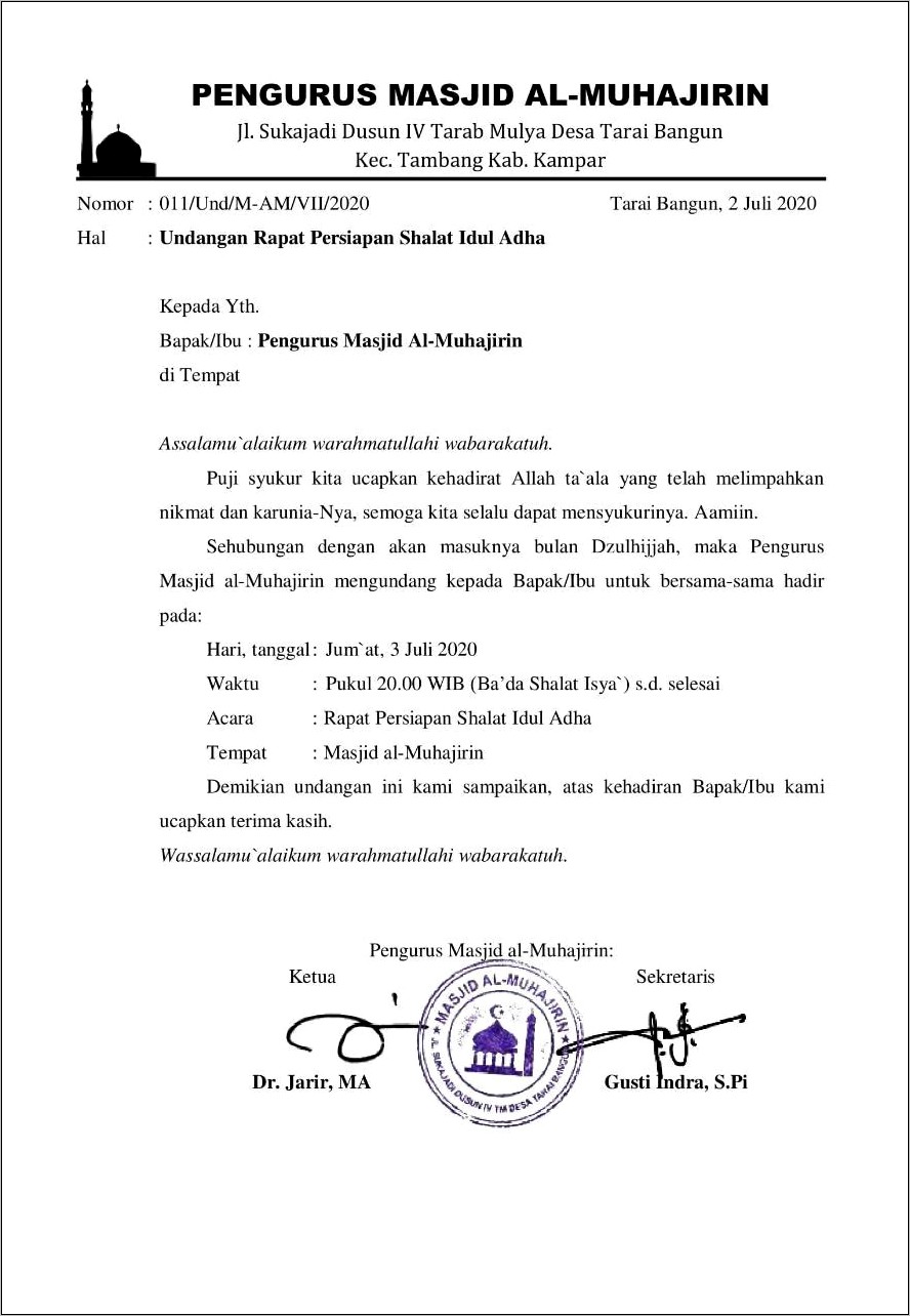 Contoh Surat Undangan Kegiatan Tabligh Akbar