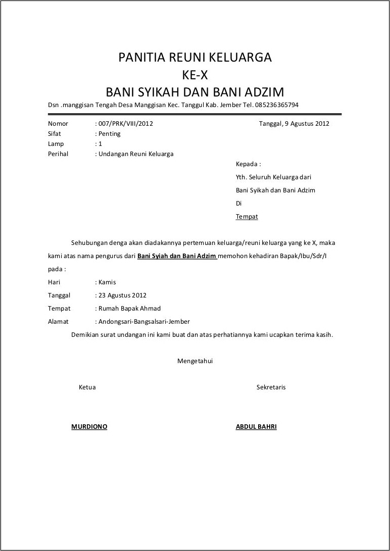 Contoh Surat Undangan Kegiatan Untuk Alumni