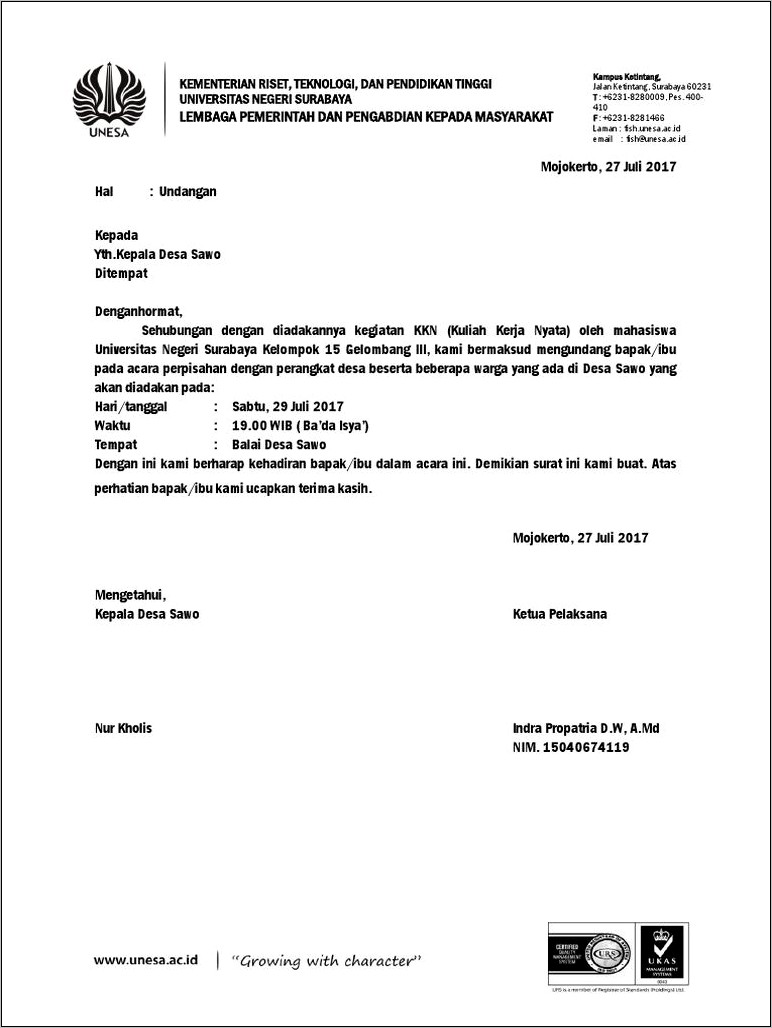 Contoh Surat Undangan Kegiatan Untuk Kepala Desa