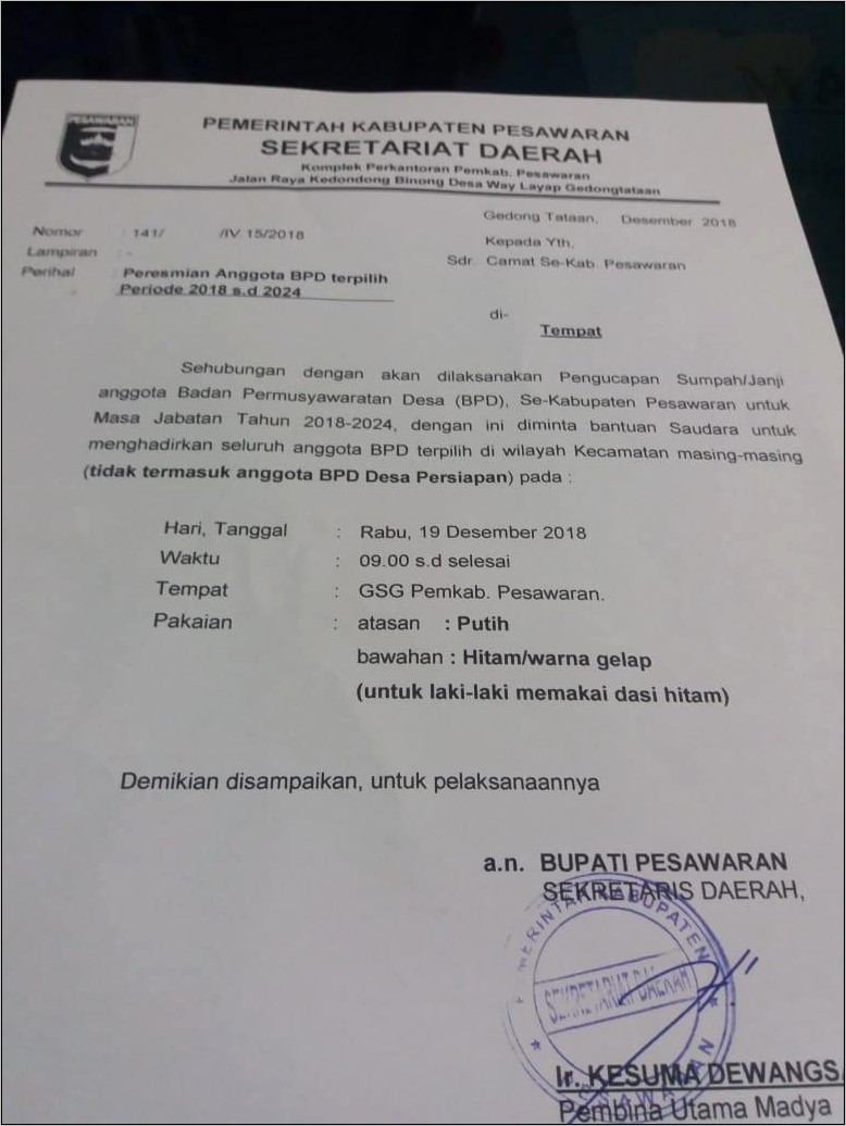 Contoh Surat Undangan Kepala Desa 2018