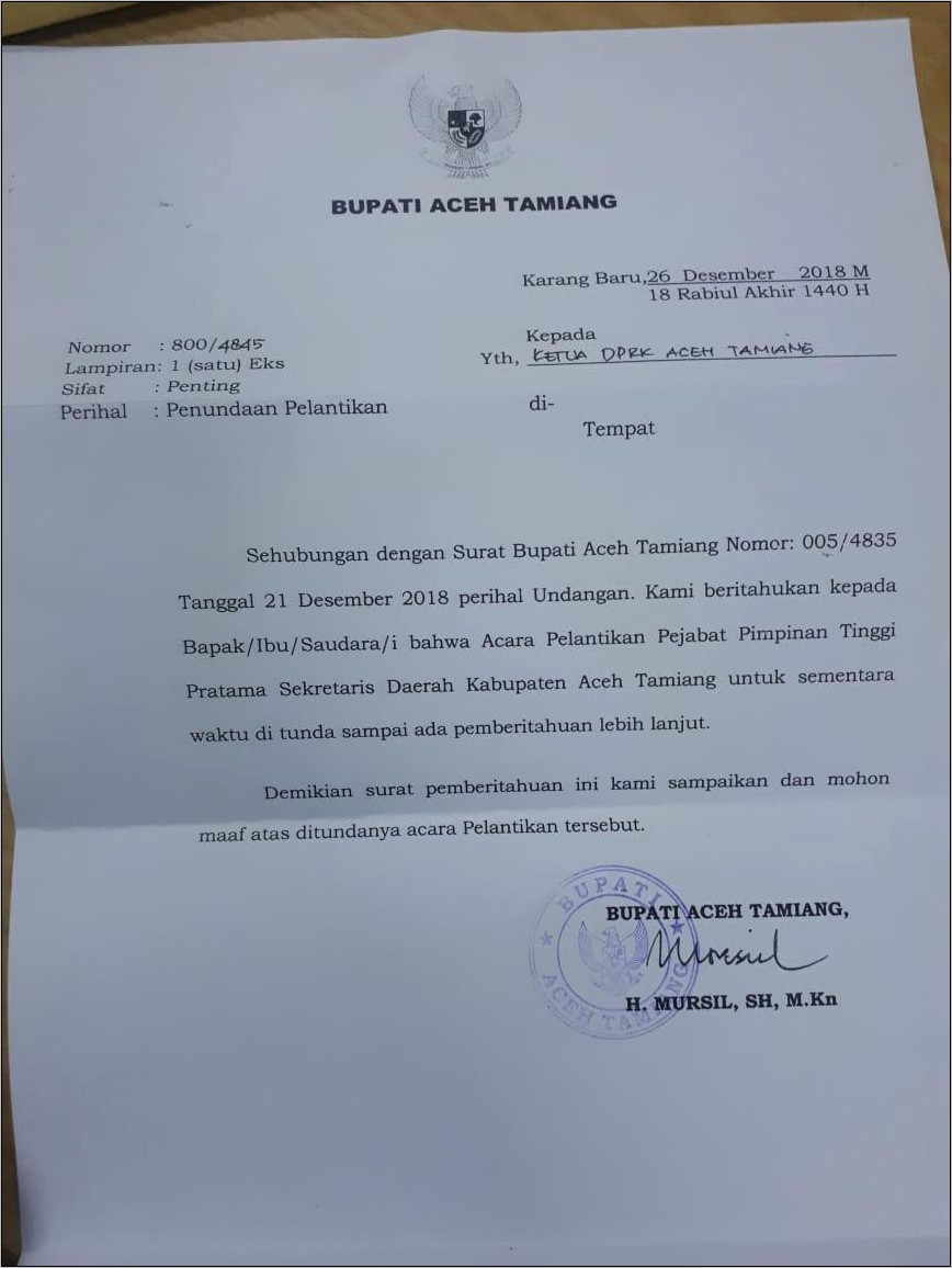 Contoh Surat Undangan Klarifikasi Pengunduran Waktu