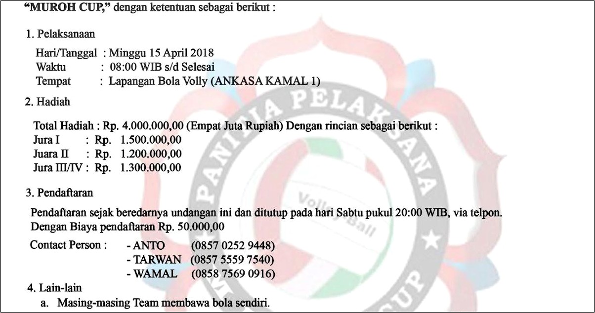 Contoh Surat Undangan Kompetisi Voly