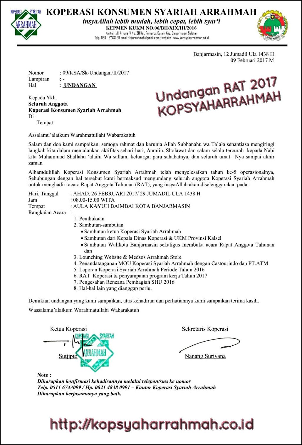 Contoh Surat Undangan Koperasi Pembagian Thr