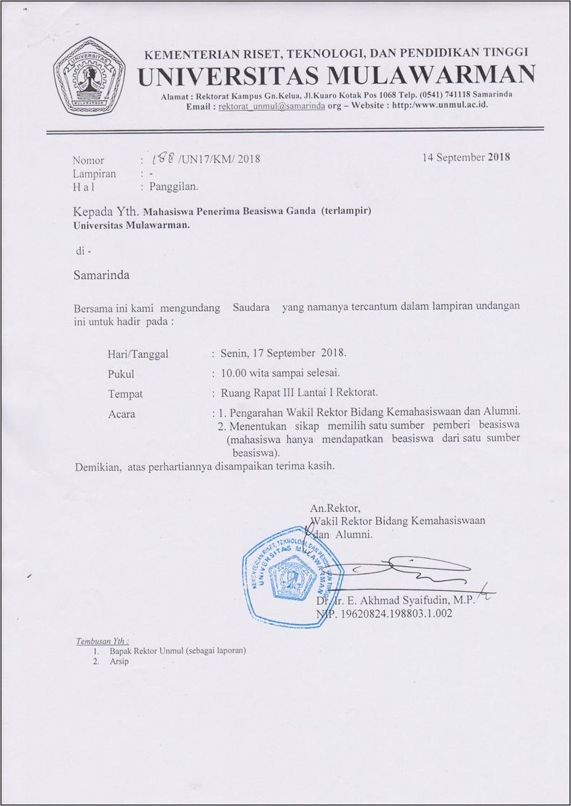 Contoh Surat Undangan Les Dari Mahasiswa