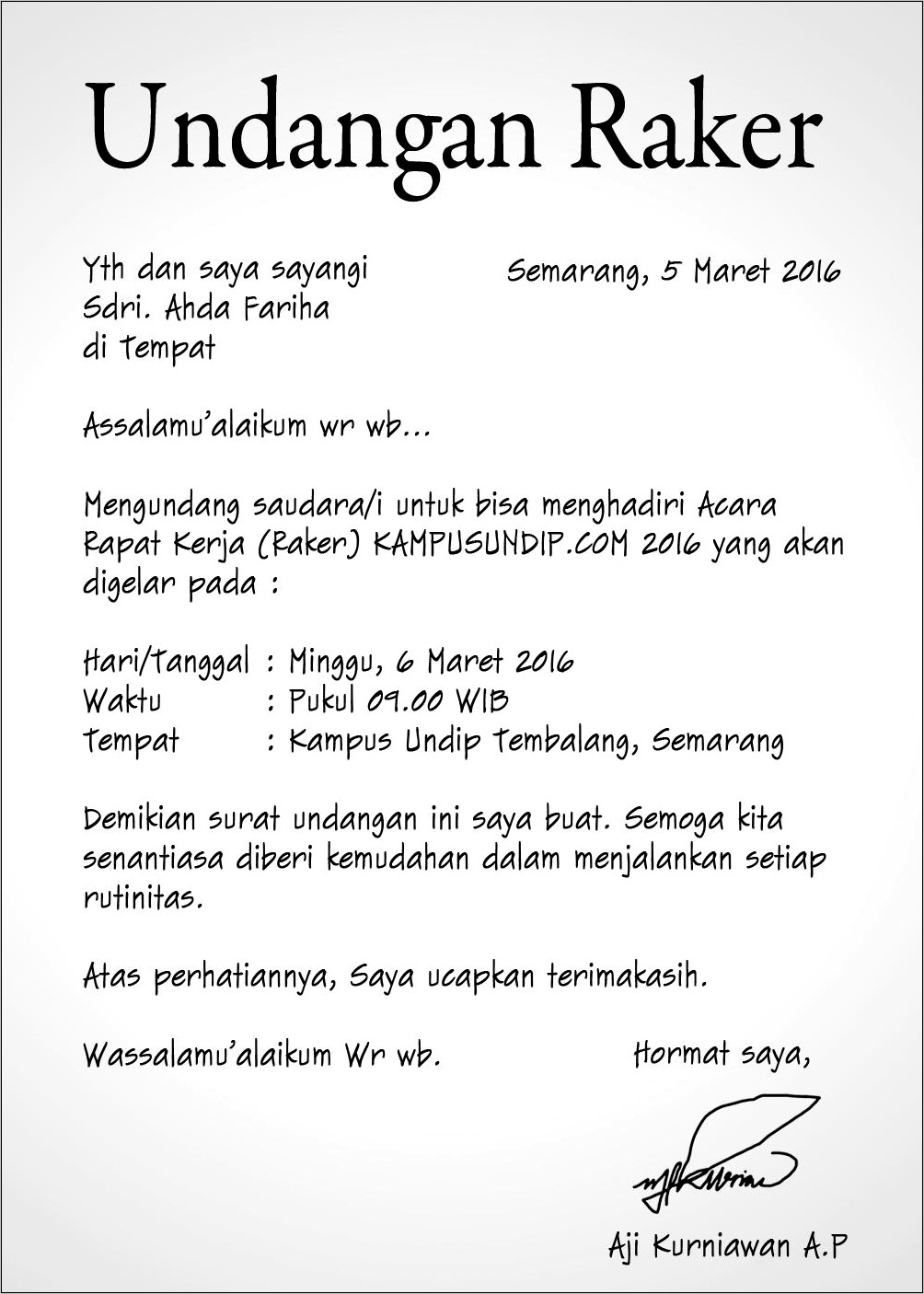 Contoh Surat Undangan Lomba Dimasjid