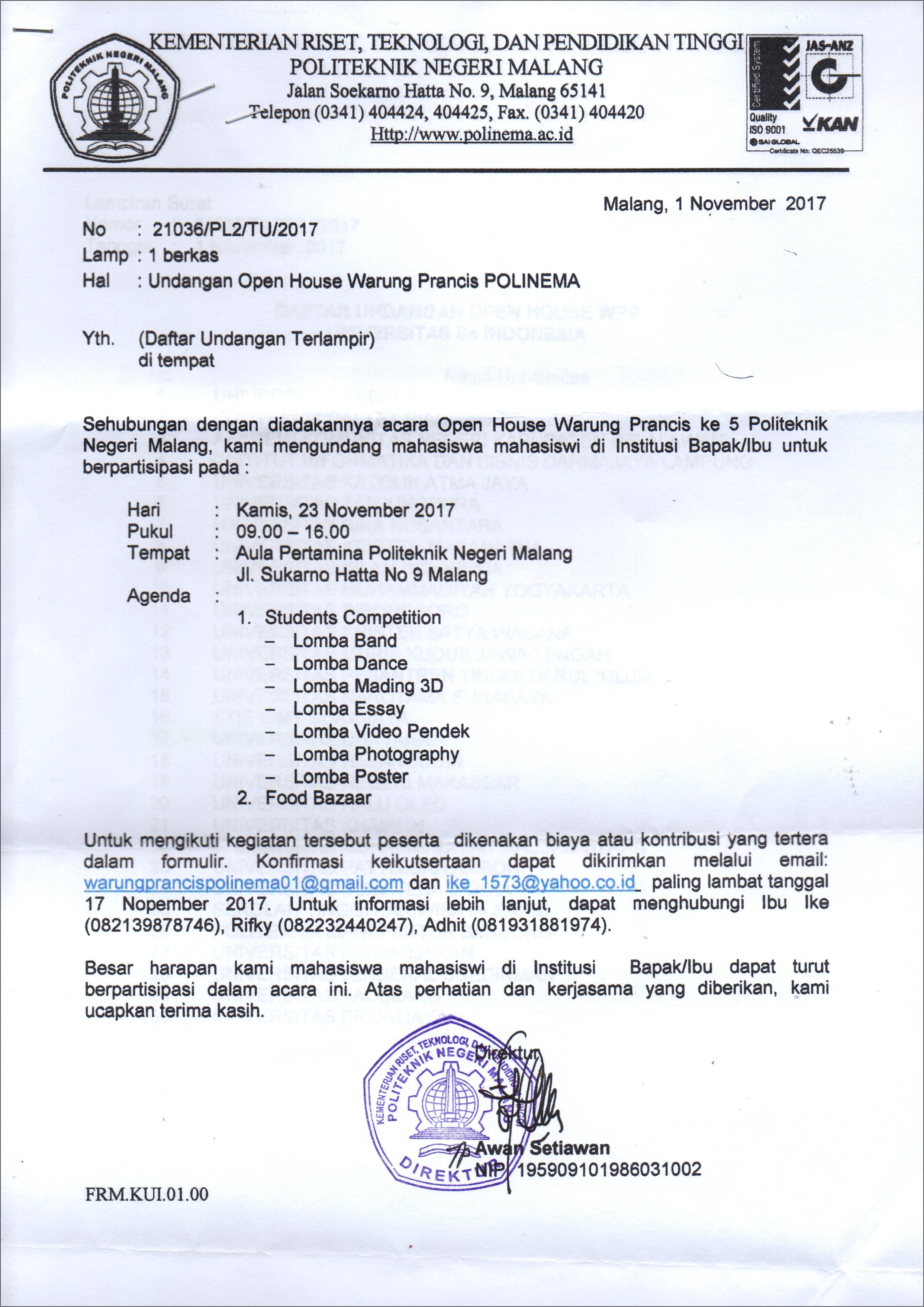 Contoh Surat Undangan Lomba Ke Universitas