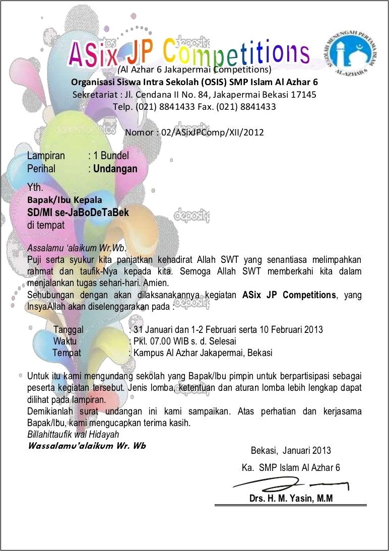 Contoh Surat Undangan Lomba Tingkat 3