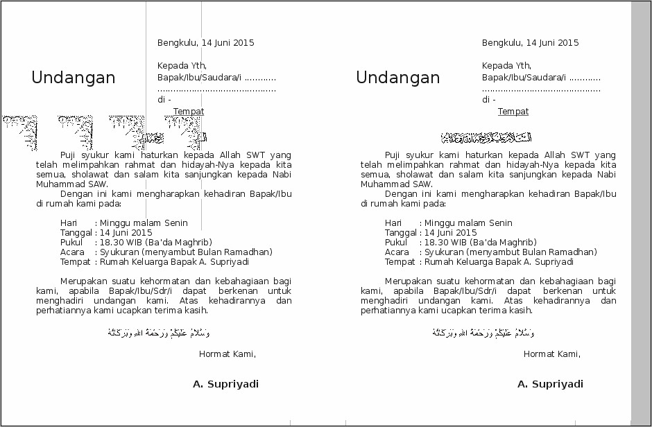 Contoh Surat Undangan Majlis Ta'lim Menyambut Bulan Suci Ramadahan