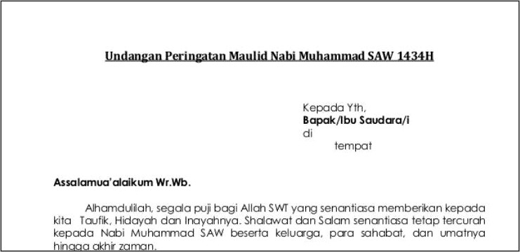 Contoh Surat Undangan Maulid Pribadi