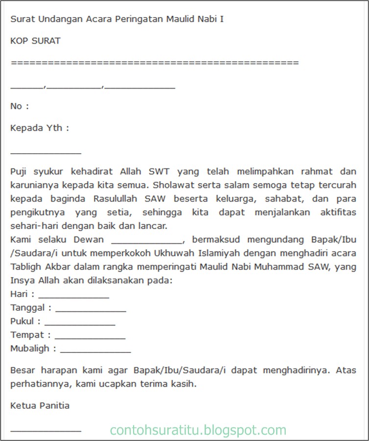 Contoh Surat Undangan Maulid Simtudduror