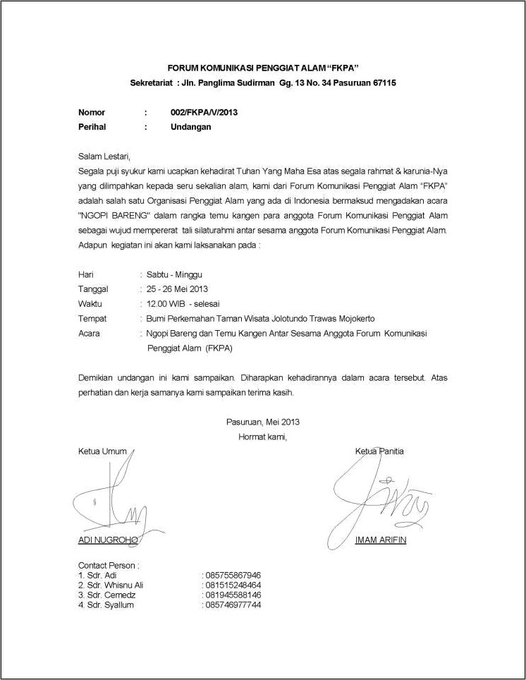 Contoh Surat Undangan Mendaki Gunung