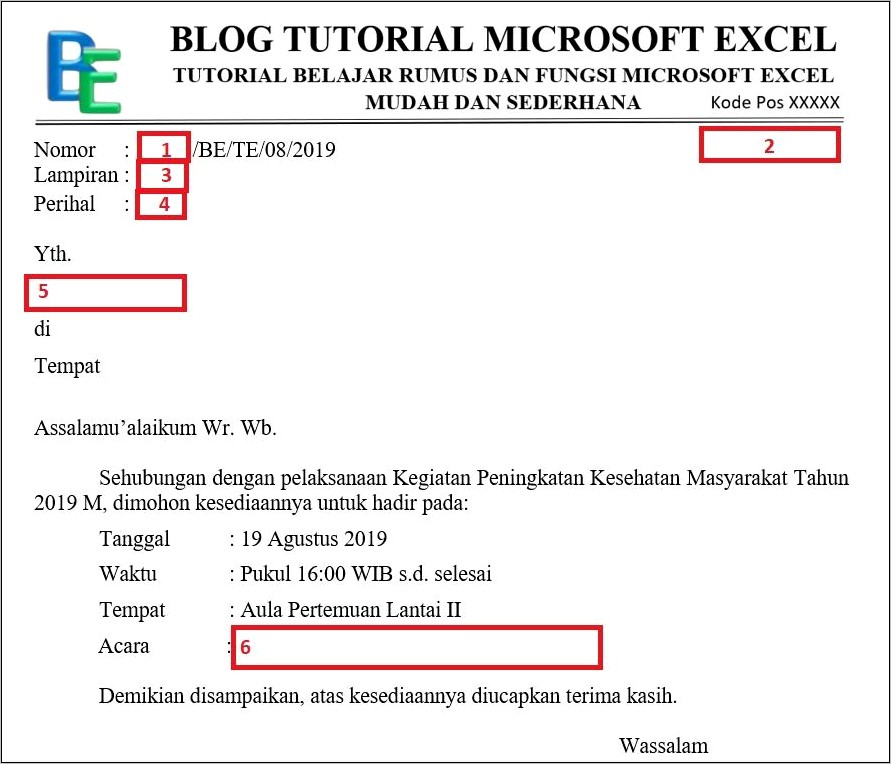 Contoh Surat Undangan Menggunakan Tabel Excel