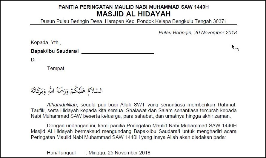 Contoh Surat Undangan Menghadiri Acara Komuni Pertama