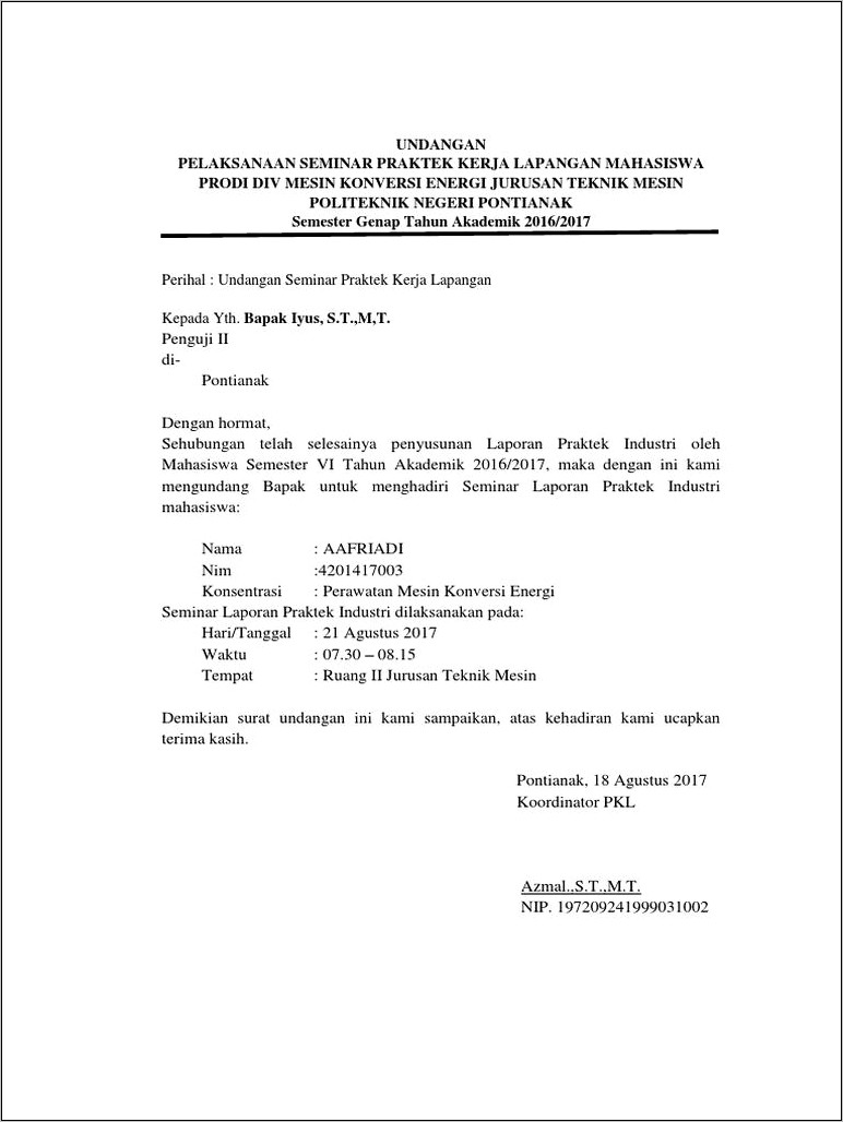 Contoh Surat Undangan Menghadiri Presentasi Magang Di Perusahaan