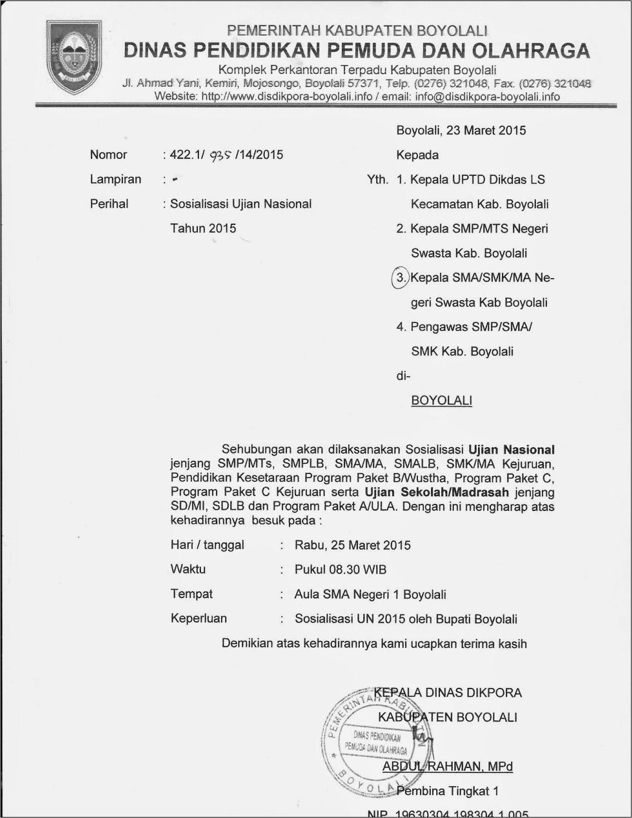 Contoh Surat Undangan Menghadiri Rapat Kepada Bupati Bali