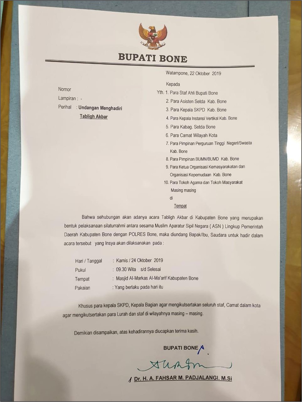 Contoh Surat Undangan Menghadiri Rapat Kepada Bupati