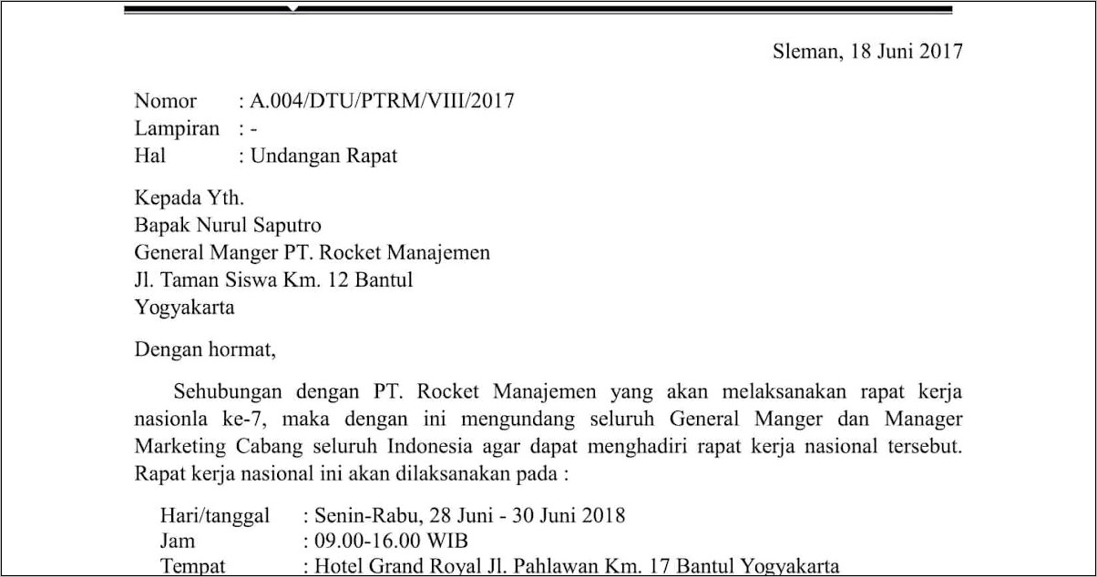 Contoh Surat Undangan Menghadiri Rapat