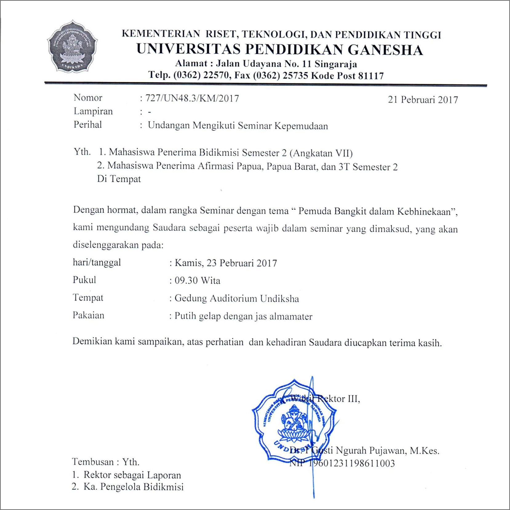 Contoh Surat Undangan Mengundang Seminar Seuatu Sekolah